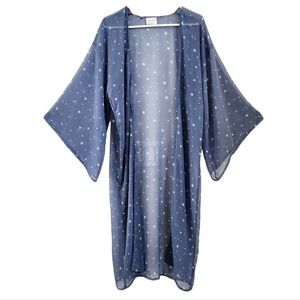 Melrose and Market Blue White Star Print Kimono Ruana Duster